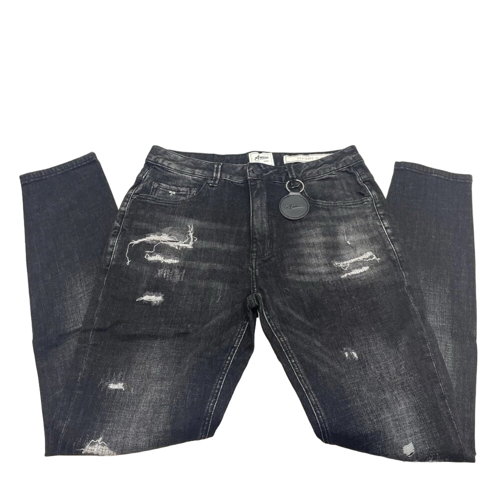 NEW AMICCI Men’s Spirito Ripped Skinny Jeans Size 42R – Black Distressed Denim